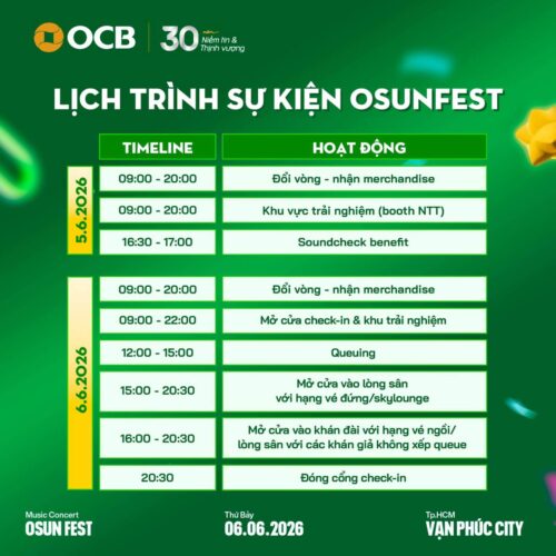 Lịch Trình Chi Tiết Đêm Nhạc OSUNFEST 2026